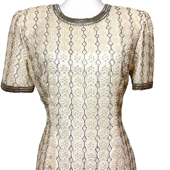 Vtg 80’s Stenay Champagne Beaded Short Gown 10 - Picture 9 of 16